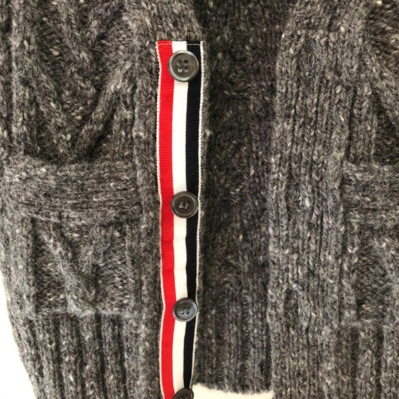 Thom Browne Child's Cable Knit Merino Wool Button Down Cardigan - Picture 4 of 9